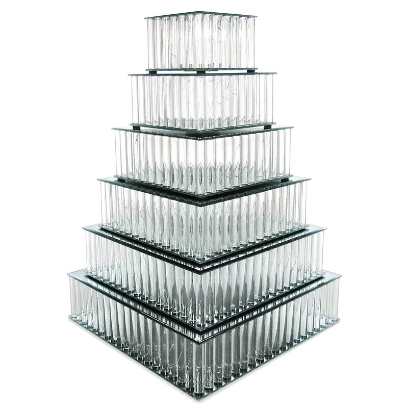Square Mirror LED Fairy Light Up Glass Columns Cake Stand Dessert Display Tray Riser - 6" W x 6" DP x 4" H - Clear