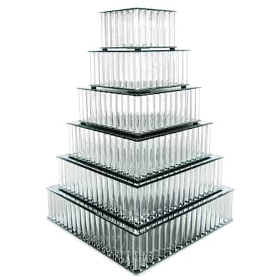 Square Mirror LED Fairy Light Up Glass Columns Cake Stand Dessert Display Tray Riser