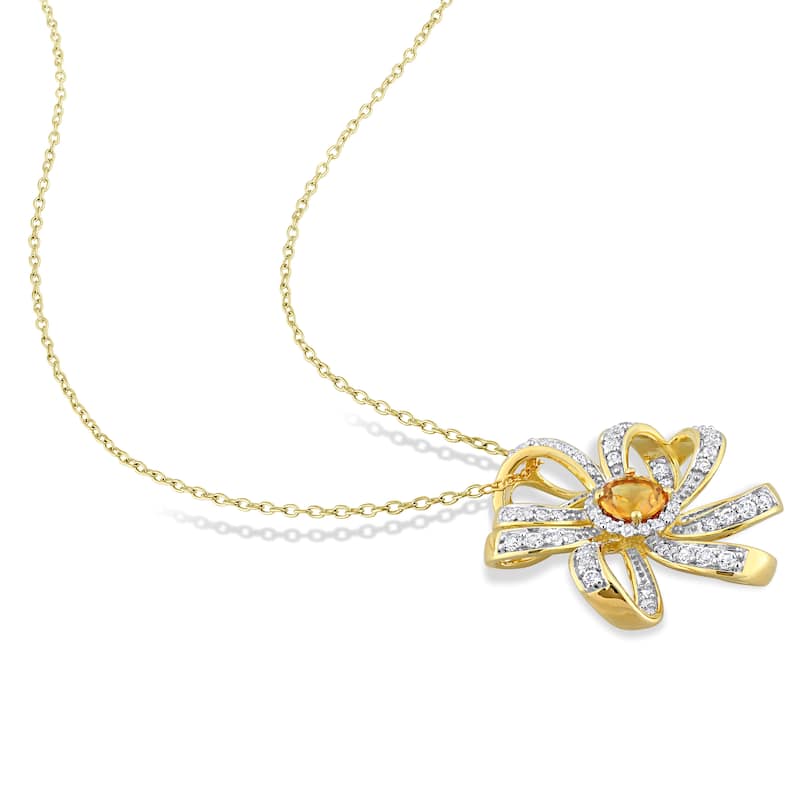 Miadora Madeira Citrine and White Topaz Floral Necklace in Yellow Plated Sterling Silver