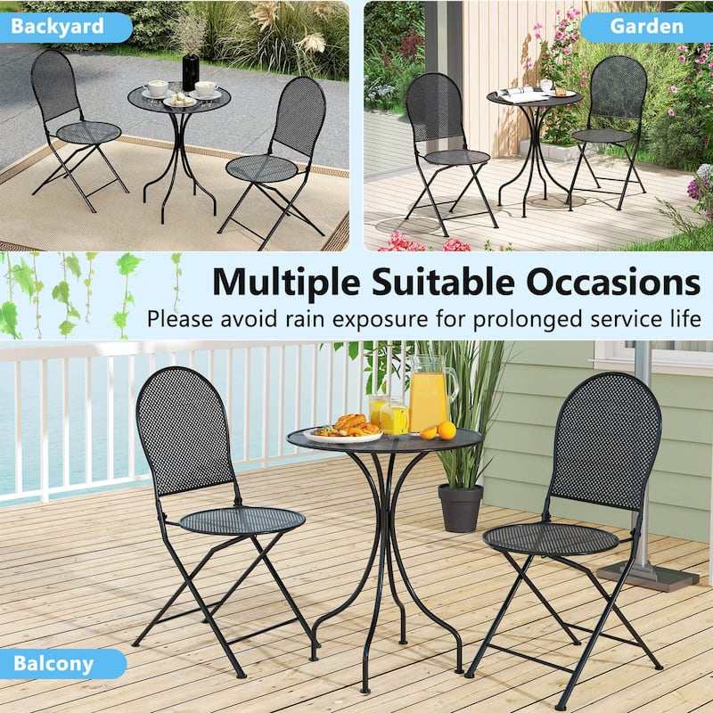 Costway 3 PCS Metal Bistro Set Round Table & 2 Folding Chairs with