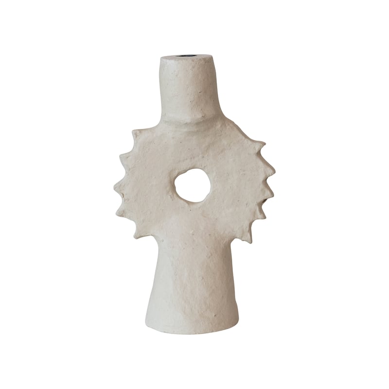 Handmade Paper Mache Spiked Taper Candle Holder - 7.5"L x 3.5"W x 12.0"H - Natural - 7.5"L x 3.5"W x 12.0"H