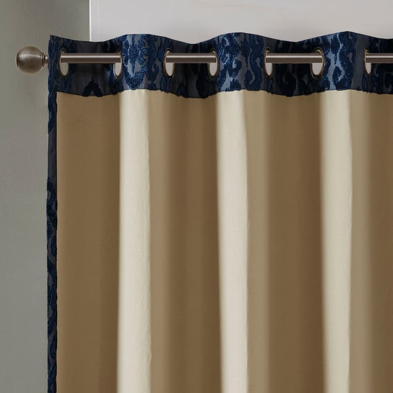 Knitted Jacquard Damask Total Blackout Grommet Top Curtain Panel(Only 1 Pc Panel)