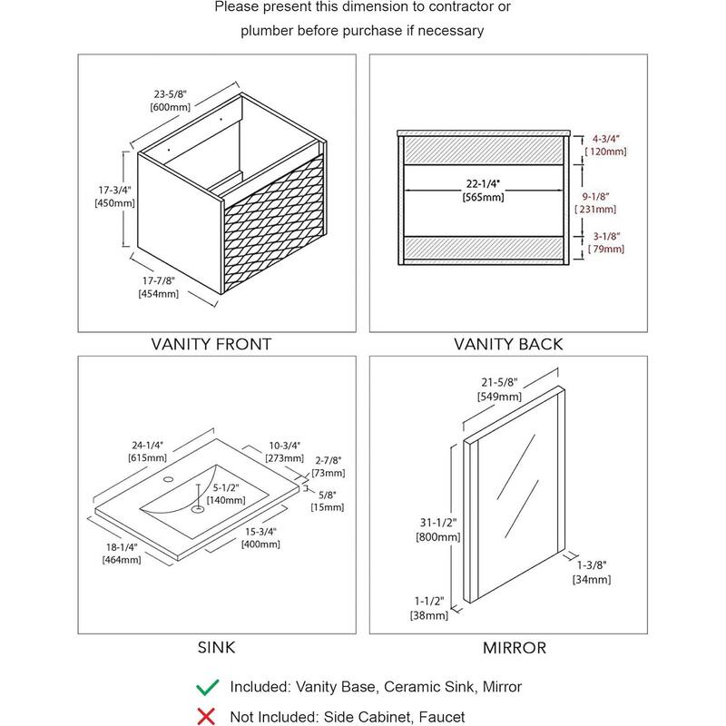 Blossom Floating Bathroom Vanity with Sink & Mirror Metal Grey