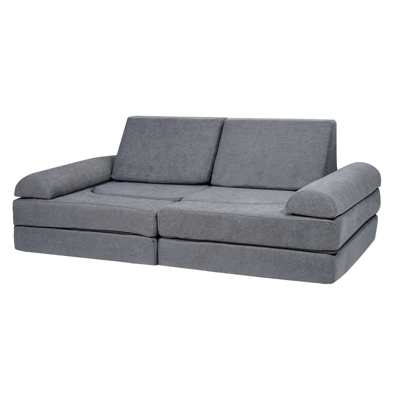 Grey Chenille Fabric Modular Kids Play Couch with Foam Cushions and Safe Zippers - 43.31” L x 23.62” W x 15.75” H - Grey