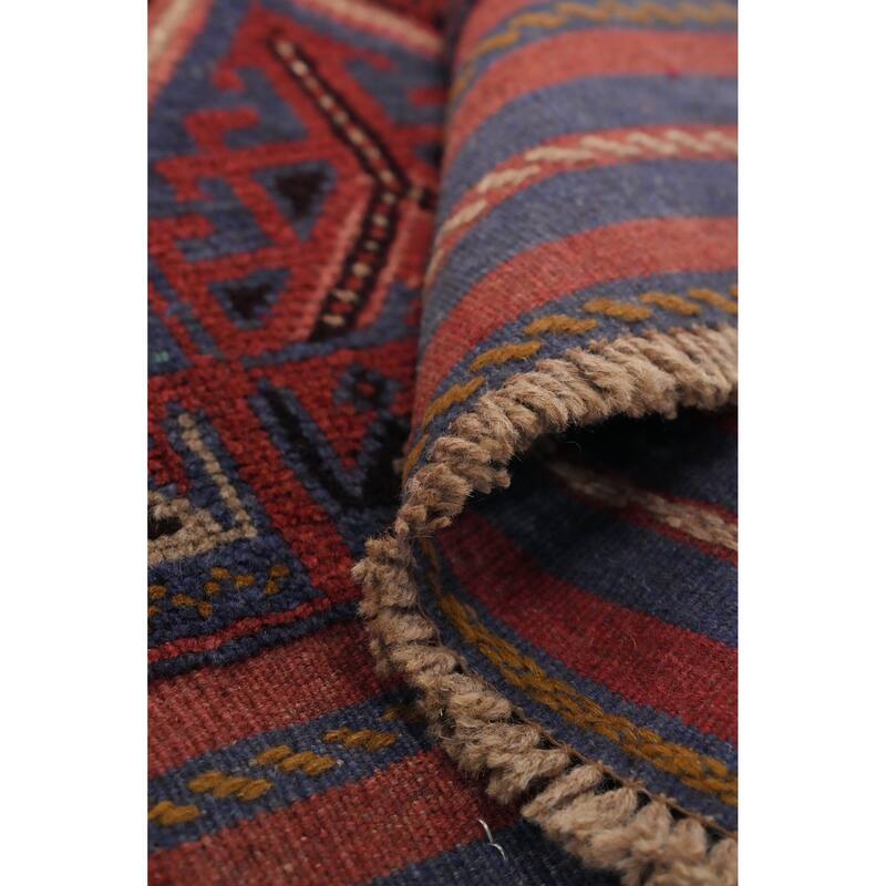 Hand Knotted Oriental 100% Wool Carpet Traditional Tribal Navy Blue & Blues Balouch Runner Rug - 7' 10'' X 2' 0''