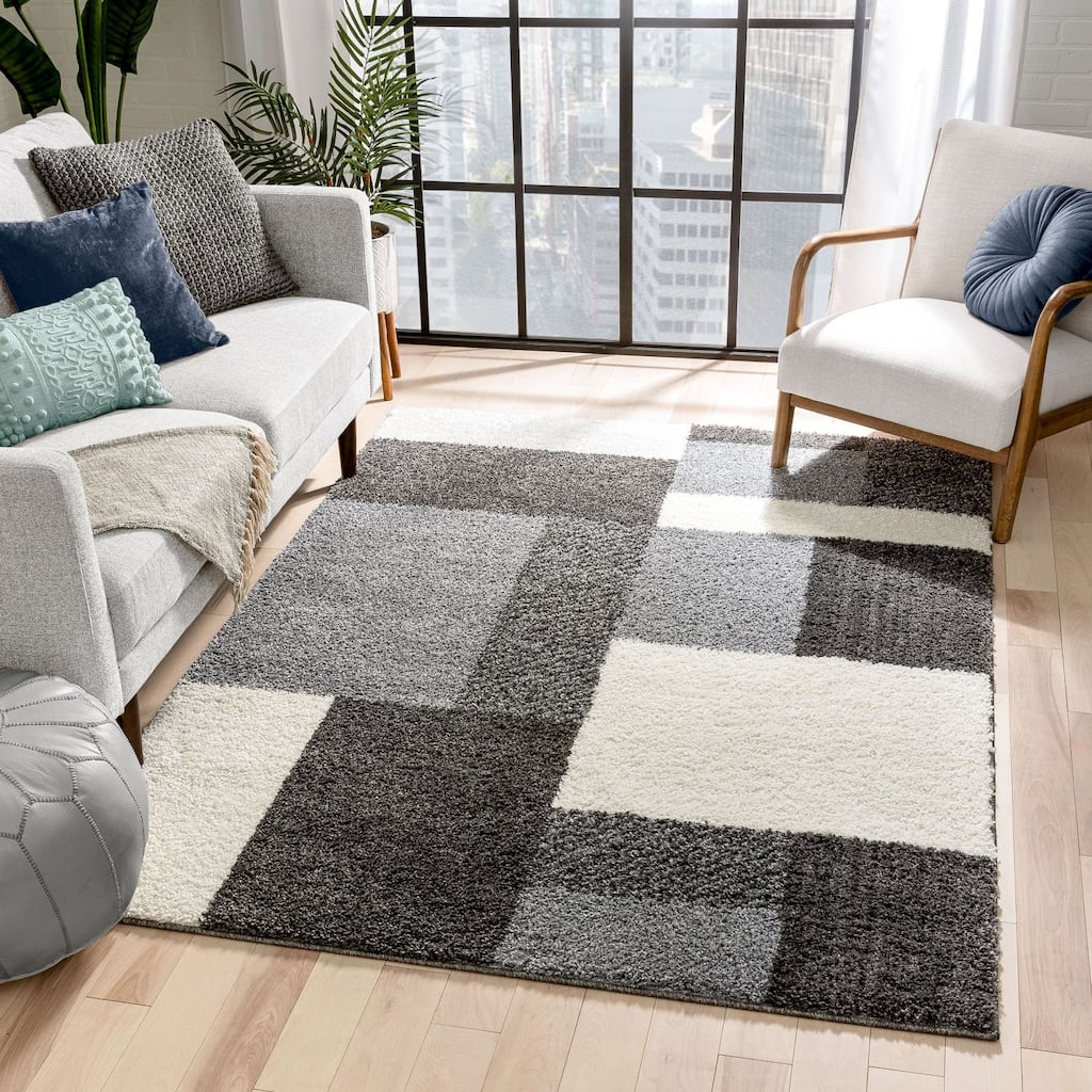 Well Woven Madison Shag Cubes Geometric Shag Area Rug