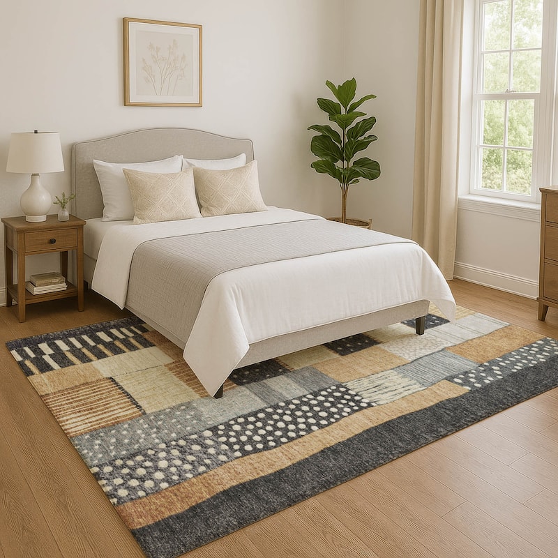 Premium Washable Super Soft Modern Patchwork Mayfield Rug - Black - 3' x 5'