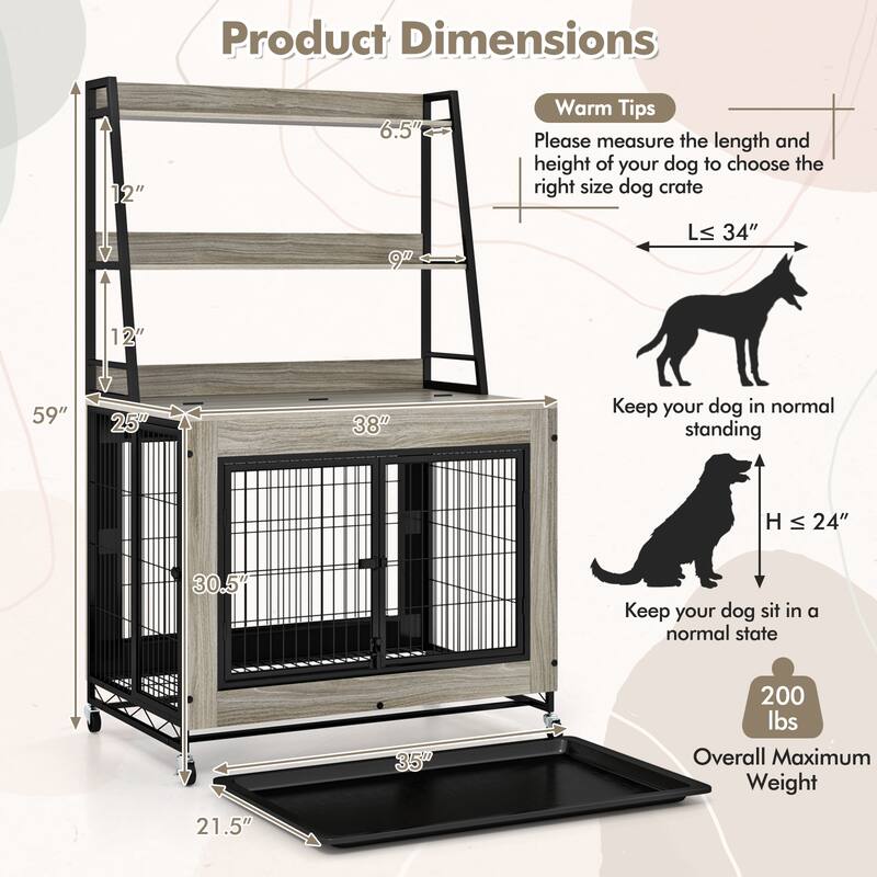 Gymax Dog Crate Furniture w/ Storage Shelves Industrial Dog Kennel w/