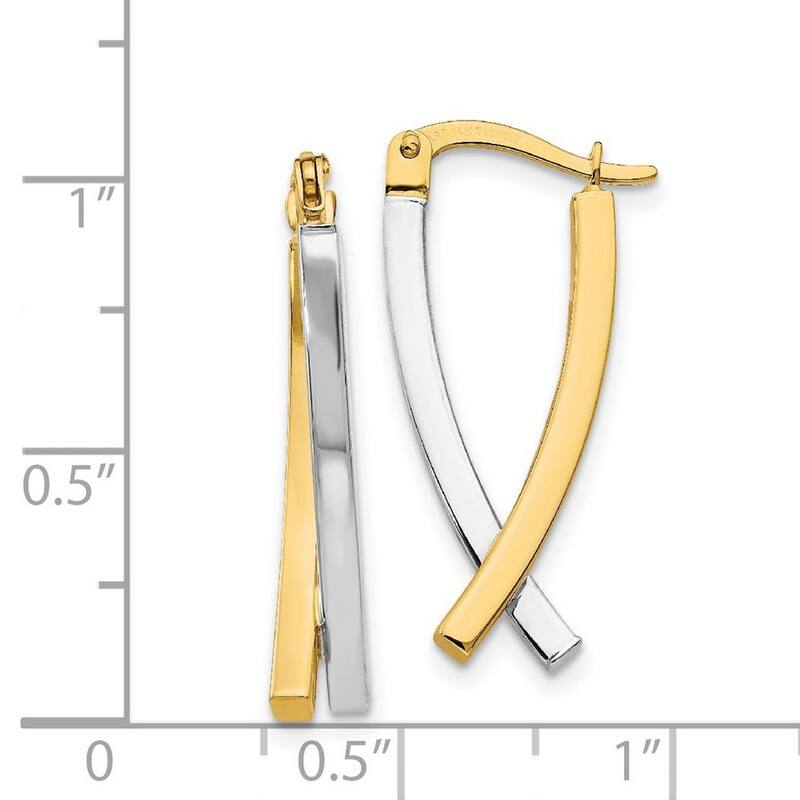 Curata 14k Two Tone Gold Polished Criss Cross Hoop Earrings - 25x6mm