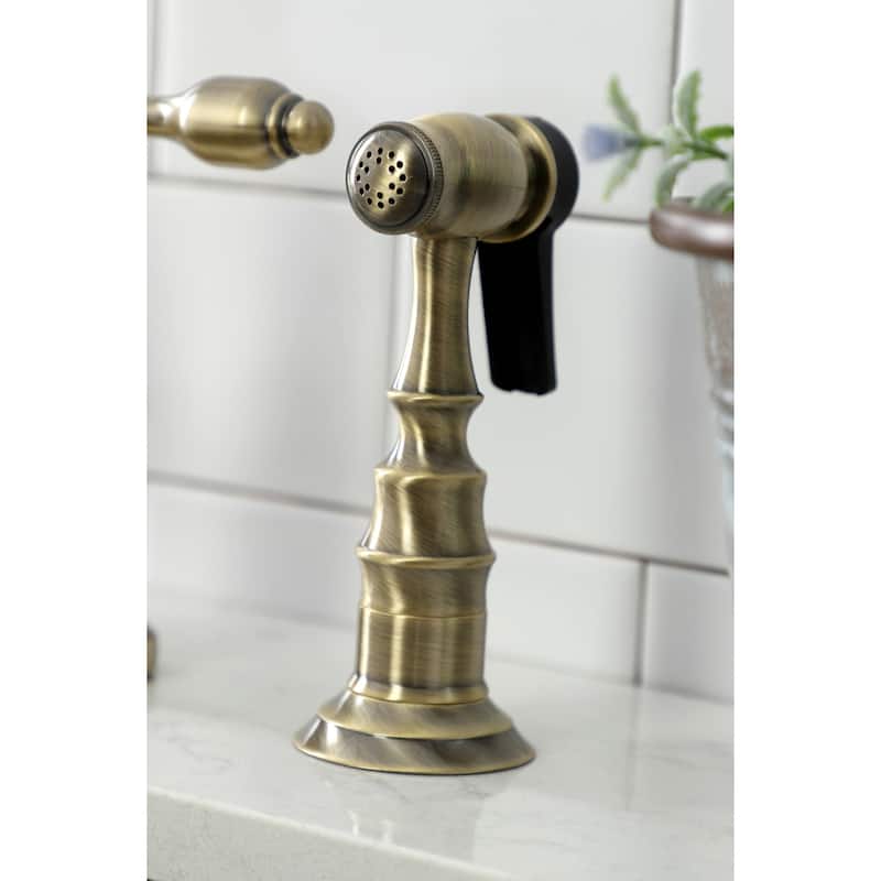 Kingston Brass Tudor Bridge Kitchen Faucet with Brass Sprayer