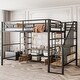 preview thumbnail 1 of 16, Full Size Metal Loft Bed with Staircase, Low Storage Table and Storage Shelves, Black Black
