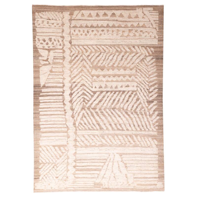 ECARPETGALLERY Hand-knotted Pak Finest Marrakesh Brown, Ivory Wool Rug - 9'1 x 12'11