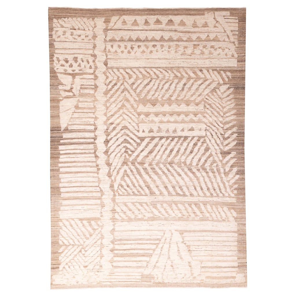 ECARPETGALLERY Hand-knotted Pak Finest Marrakesh Brown, Ivory Wool Rug - 9'1 x 12'11