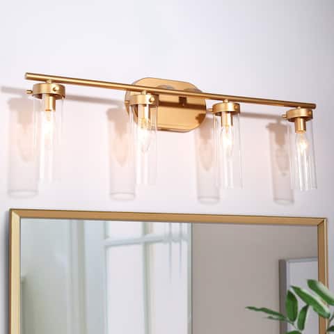 Bela Modern 4-Light Gold Bathroom Vanity Light Clear Glass Wall Sconces
