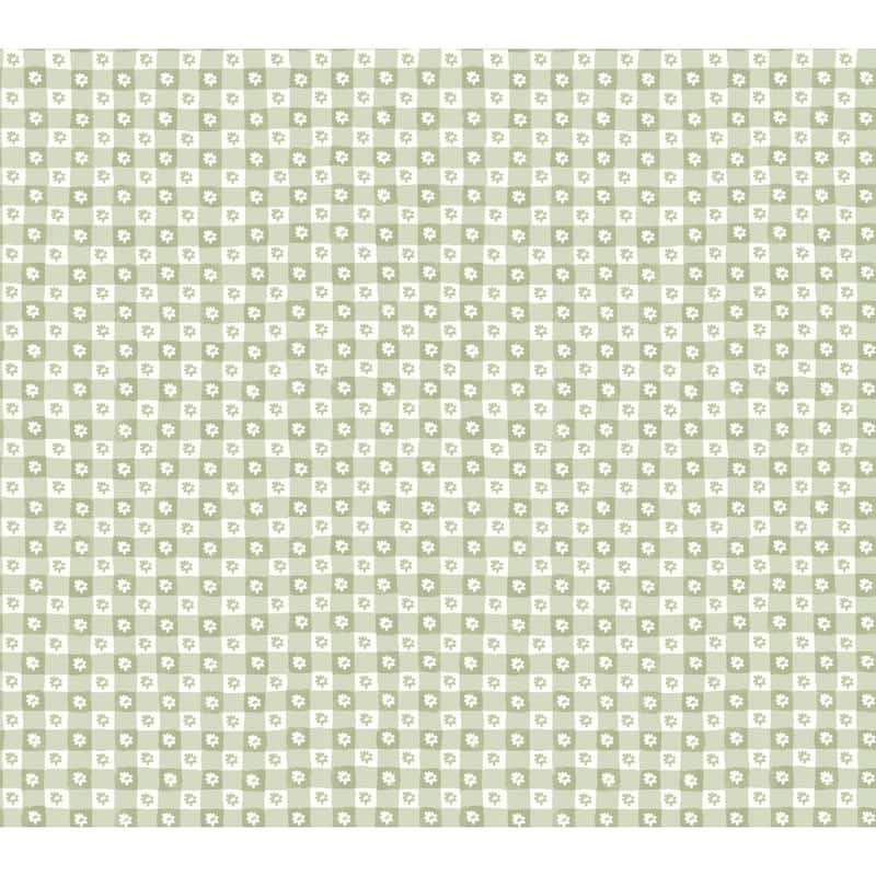 Rifle Paper Co. Daisy Gingham Green Floral Check Premium Peel + Stick Wallpaper