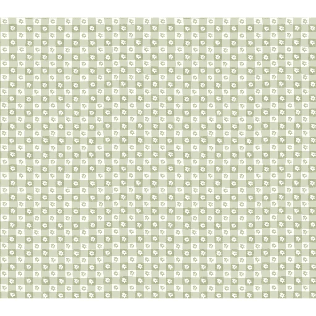Rifle Paper Co. Daisy Gingham Green Floral Check Premium Peel + Stick Wallpaper