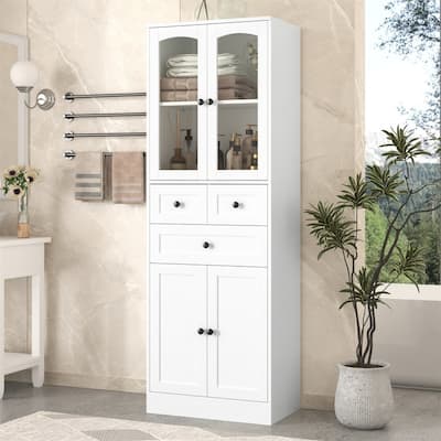 Tall Bathroom Storage Cabinet with 4 Doors and 3 Drawers, Freestanding Bathroom Floor Cabinet with Adjustable Shelf