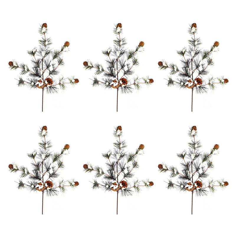Snowy Pine Spray (Set of 6) - Green