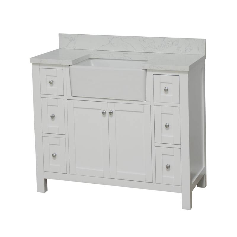 KitchenBathCollection Yorkshire 42" Farmhouse Bathroom Vanity with Engineered Marble Top