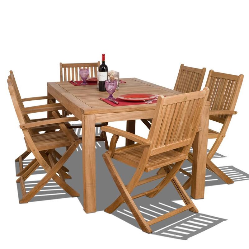 7-Piece Brown Budapest Teak Rectangular Outdoor Patio Dining Set 63"
