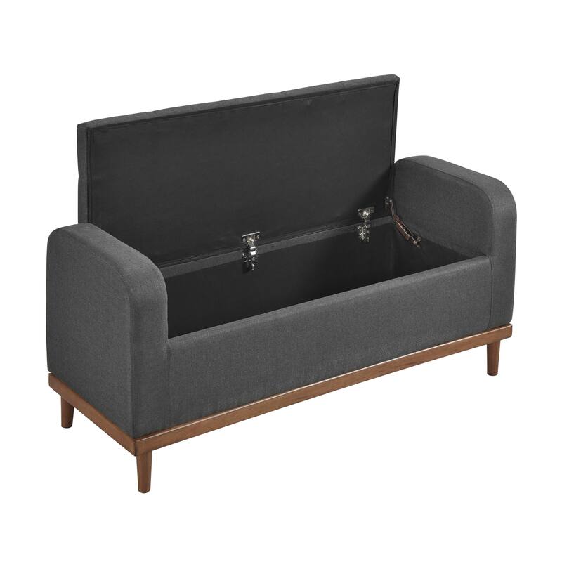 Lift-Top Storage Bench, Button Tufted Upholstered End of Bed Bench, Entryway Bench with Hidden Compartment & Solid Wood Legs