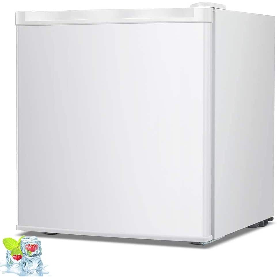 1.1 Cu.ft Compact Upright Freezer, Reversible Door, Adjustable Temp, Removable Shelves, Stainless Steel, White
