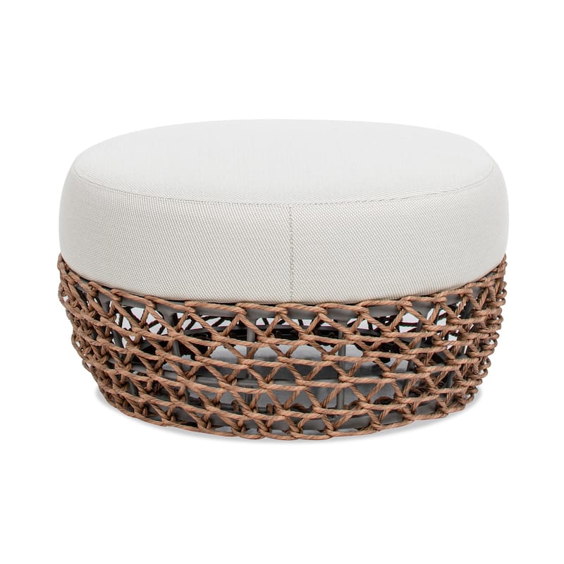 Willow 25" Woven Rope Upholstered Outdoor Patio Ottoman - 25"W X 25"D X 13.5"H