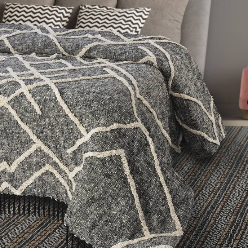 Sevita Tufted Geometric Diamond and Distressed Coverlet
