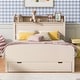 preview thumbnail 3 of 11, Full Cream Platform Bed with Side Storage Headboard & Drawers