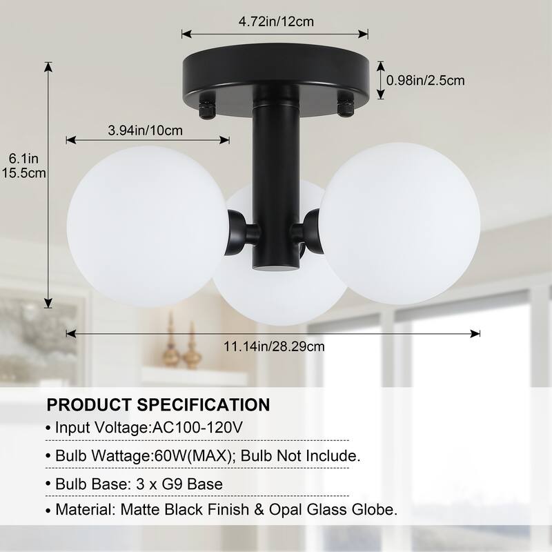 3-Light Glass Semi Flush Mount