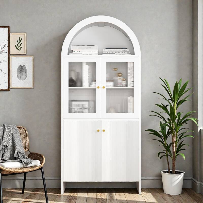 Modern MDF Dome Cabinet with LED Lighting, Tech Inspired Snack Storage Display Cabinet for Home - White