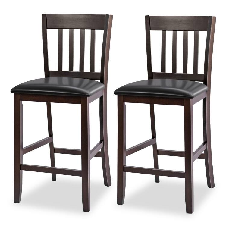 25 Inches Set of 2 Bar Stools with Rubber Wood Legs - 18.5" x 16.5" x 39" (LxWxH)