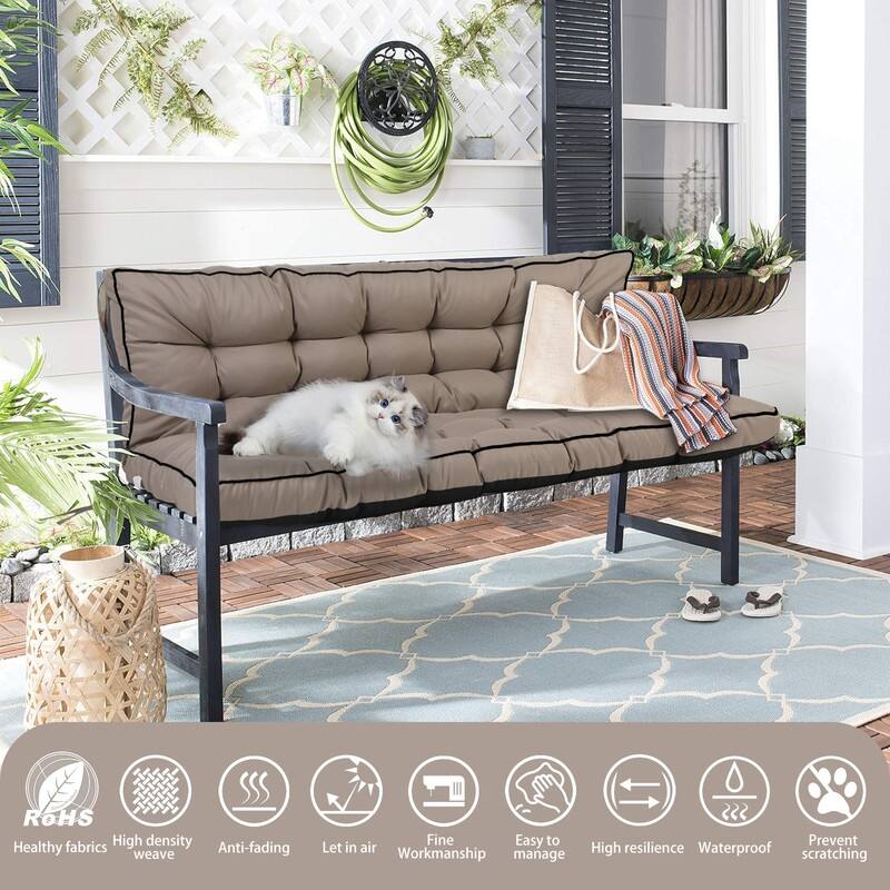 Outdoor Swing Cushions 55 inch, Waterproof Porch Swing Cushions 3 Seater Replacement with Backrest, 4" Thicken Bench Cushion