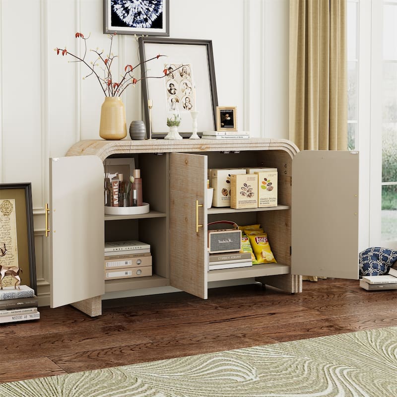 Curved Sideboard with Gold Handles and Adjustable Shelves