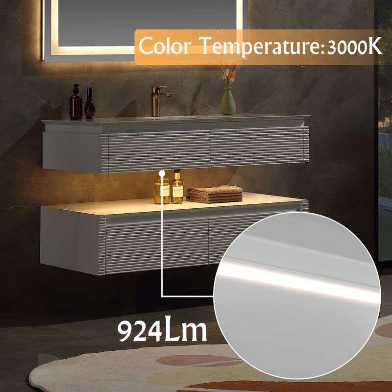 Modland 36''/48'' Floating Bathroom Vanity with ETL-Certified LED Lighting, Soft-Close Drawers & Waterproof, White
