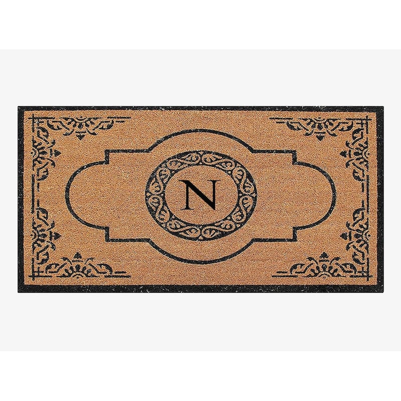 A1HC Natural Coir Hand-crafted Abrilina Monogrammed Double Doormat - 30" x 48" - N 