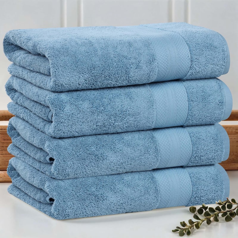 Superior Aria Turkish Cotton Heavyweight Bath Towel Set of 4 - Denim Blue