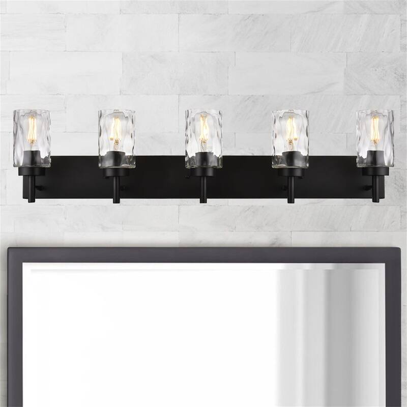 5-Light Black Vanity Light with Hammered Glass