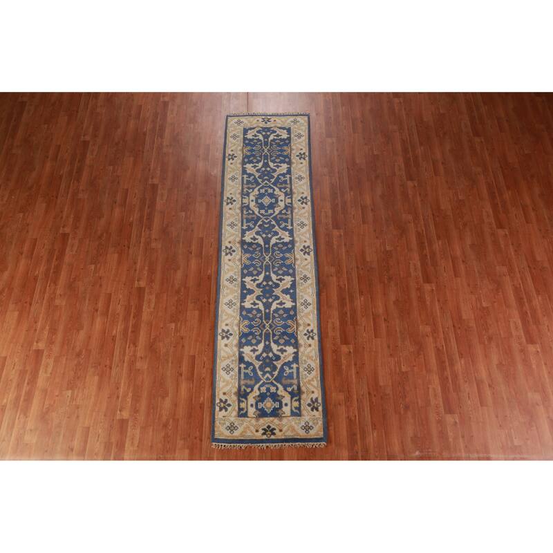 Blue Oushak Oriental Runner Rug Handmade Hallway Wool Carpet - 2'6"x 9'9"