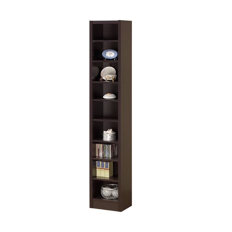 Glimmering Brown Narrow Wooden bookcase - 70.75 H x 13 W x 9.5 L Inches