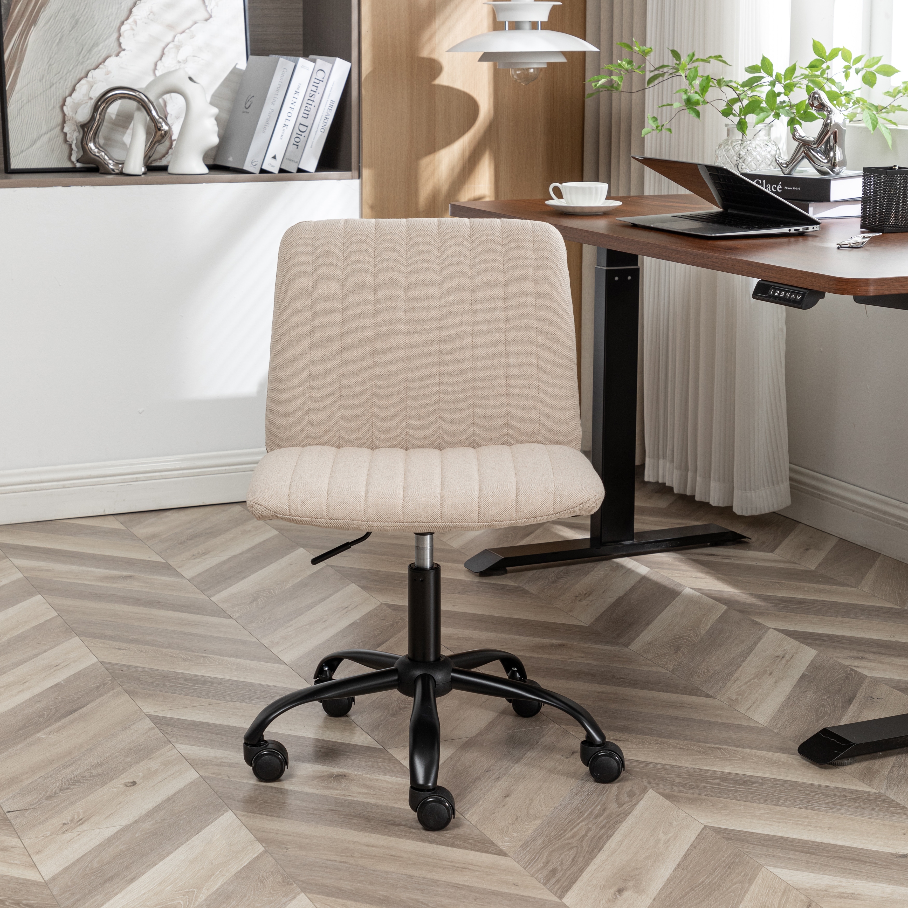 Fabric Upholstered Lounge Chair Swivel Office Chair with Metal Base, Simple Executive Chair Gaming Chair