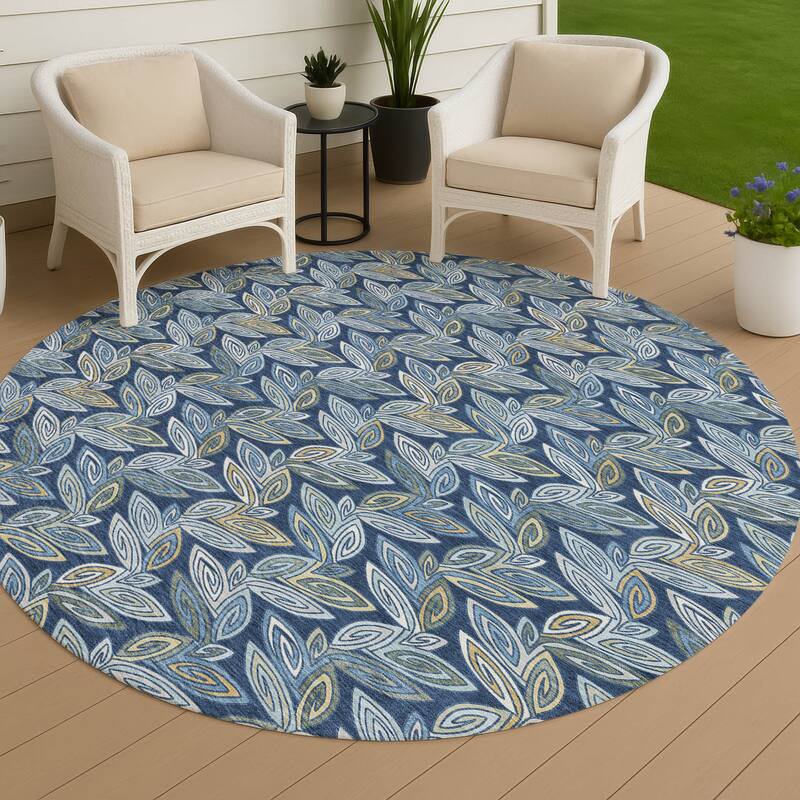Machine Washable Indoor/ Outdoor Modern Rose Hill Chantille Rug - Navy - 8' x 8'