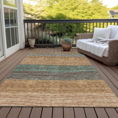 Machine Washable Indoor/ Outdoor Chantille Modern Stripes Rug