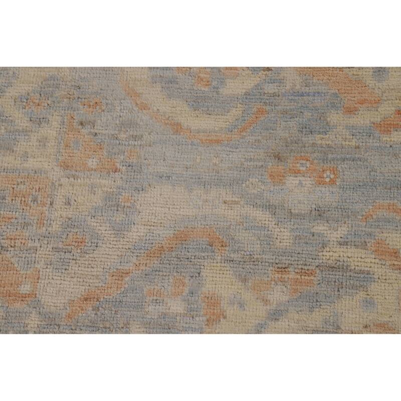 Vegetable Dye Floral Oushak Turkish Area Rug Blue Handmade Wool Carpet - 5'0"x 7'11"
