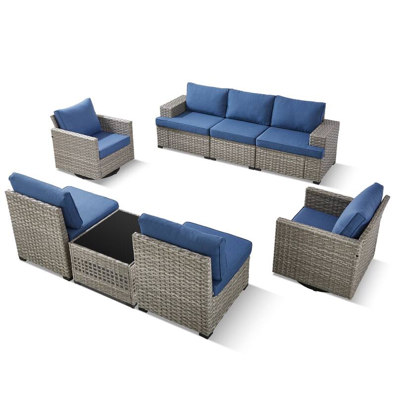 Pocassy Wicker Rattan Outdoor Sectional Sofa Patio Conversation Set