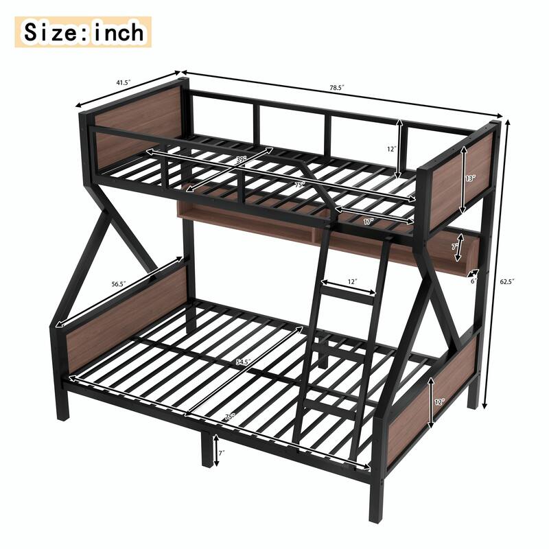 Metal Bunk Bed with Storage Shelves and Lights - Space-Saving & Noise-Free Design