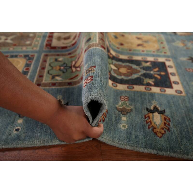 Garden Design Blue Kazak Area Rug Hand-Knotted Wool Carpet - 4'1" x 5'11"