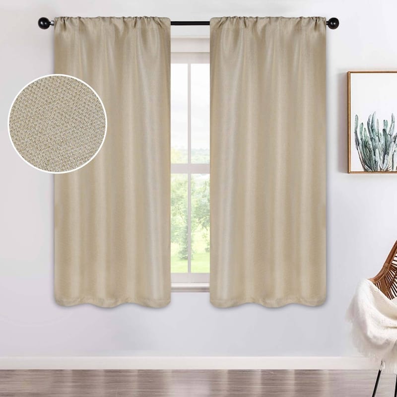Superior Jaxon Washable Room Darkening Curtains, Set of 2 Panels - 26" x 63" - Beige
