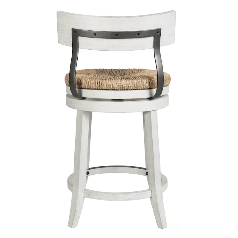 Farmhouse Swivel Wood and Steel Bar Stool with Natural Seagrass Seat