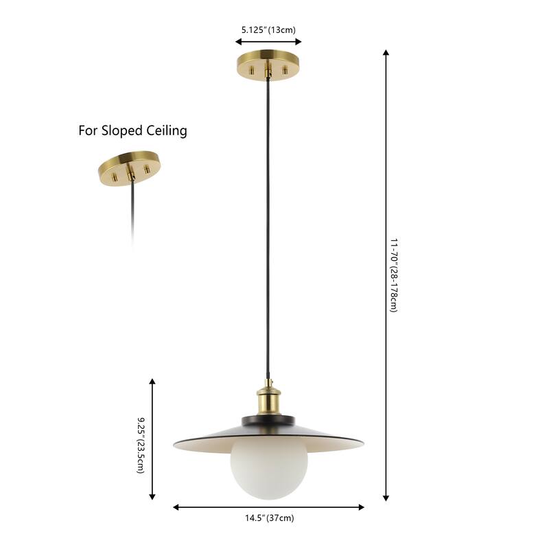 Helix 14.5" 1-Light Scandinavian Farmhouse Iron/Frosted Glass LED Pendant, Oil Rubbed Bronze/Brass Gold by JONATHAN Y